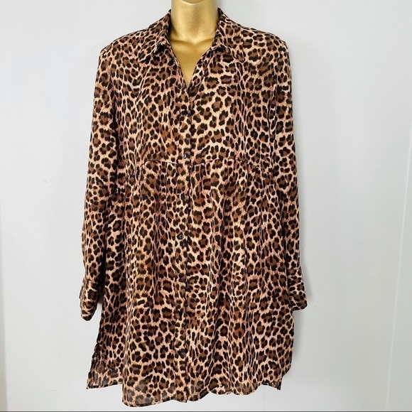 ZARA Leopard Print Button Front Mini Dress | Euro Summer Vacation Chic XS - Picture 2 of 6